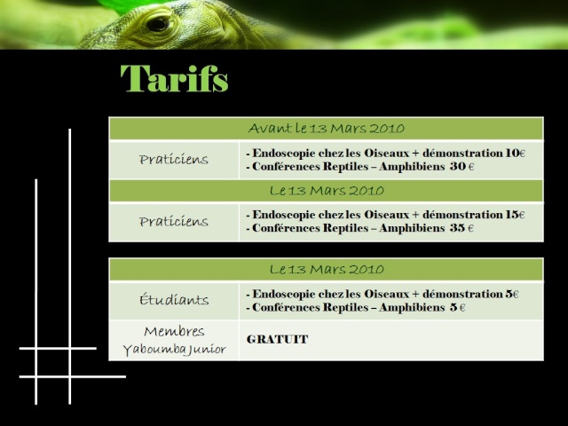 Soirée Conférences Oiseaux, Reptiles et Amphibiens Mars 2010 Tarif10