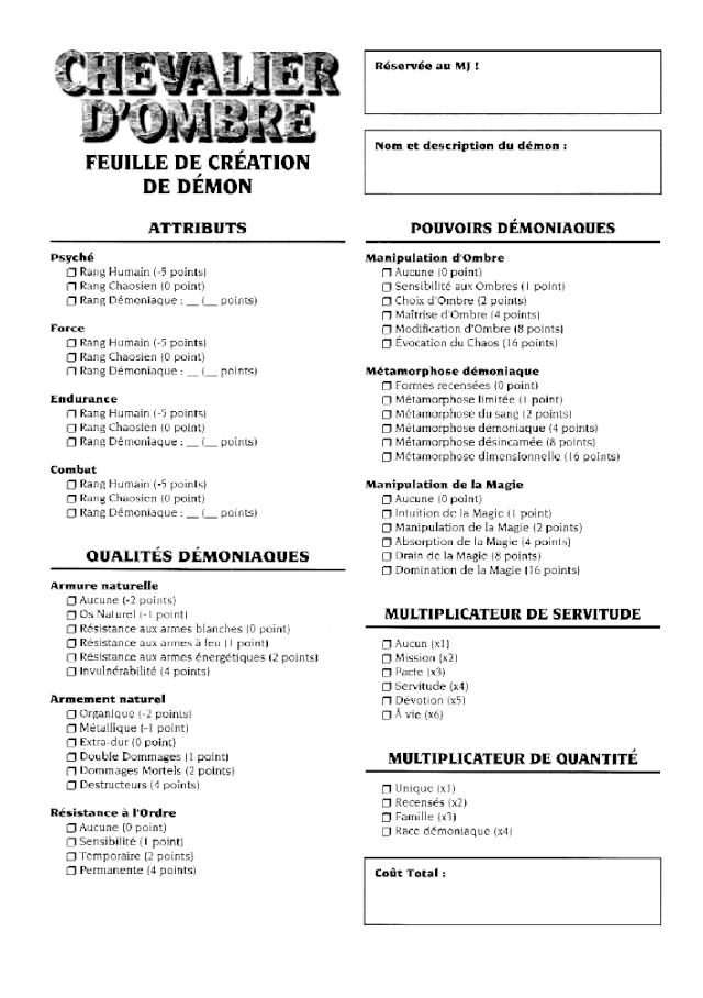 Création des personnages et mécanisme de jeu Crea-d11