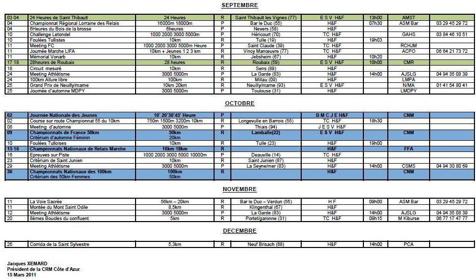 calendrier saison 2011 Xemard14