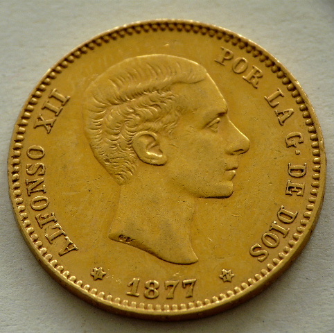 25 Pesetas de Alfonso XII de 1877. Oro 124