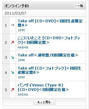 [11.03.11] Take Off classé n°1 sur le site Tower Records  180