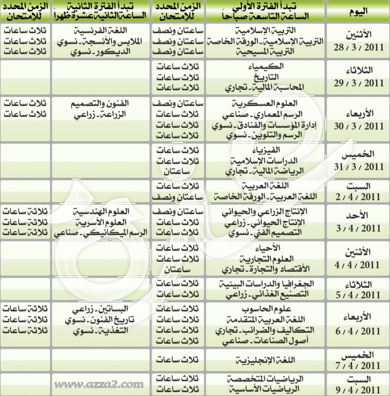 جدول امتحانات الشهادة السودانية 2011 Test_210