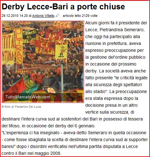 IL DERBY LECCE-BARI DEL 6 GENNAIO 2011 SI GIOCA A PORTE APERTE!!! Acattu11
