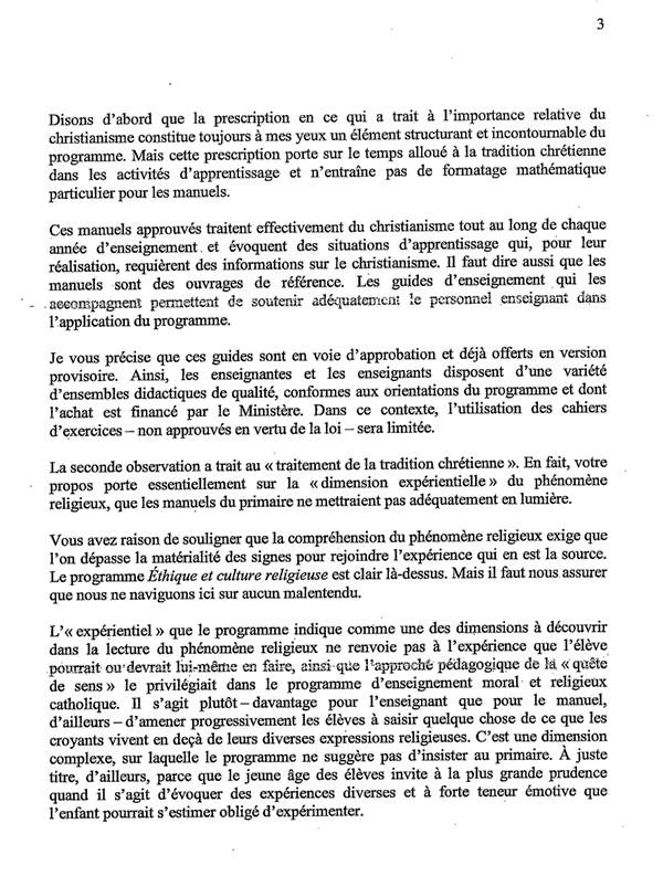 La ministre Courchesne répond à la lettre du Cardinal Ouellet ! Lettre13