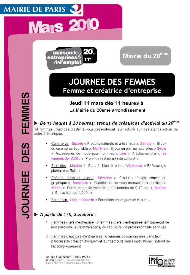 Présentation de la société CINEMERCH' à la journée de la femme le 11 mars Mairie de Paris 20 Journa11