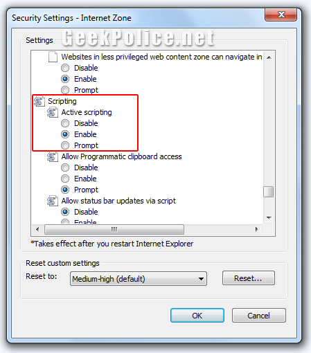 How to Enable JavaScript Ie310
