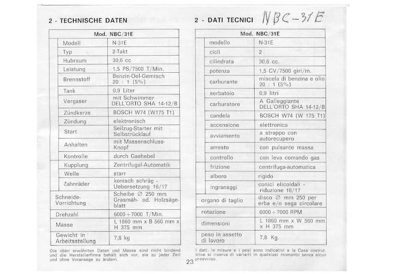 bluebird decespugliatori d'epoca NBC-31E / NBC-38E schede tecniche Bluebi12