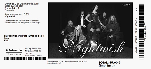 Nightwish + Beast In Black – Barakaldo (Sala Cubec BEC), le 02.12.2018 Billet11