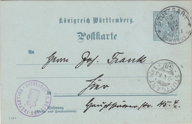 Württemberg - STUTTGART - Briefträgernummernankunftsbestellgangsstempel Img77