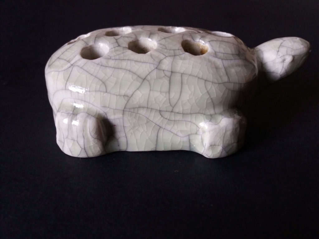 Turtle-tortoise-form incense-stick holder - Longquan Celadon? Somayaki?  20191110