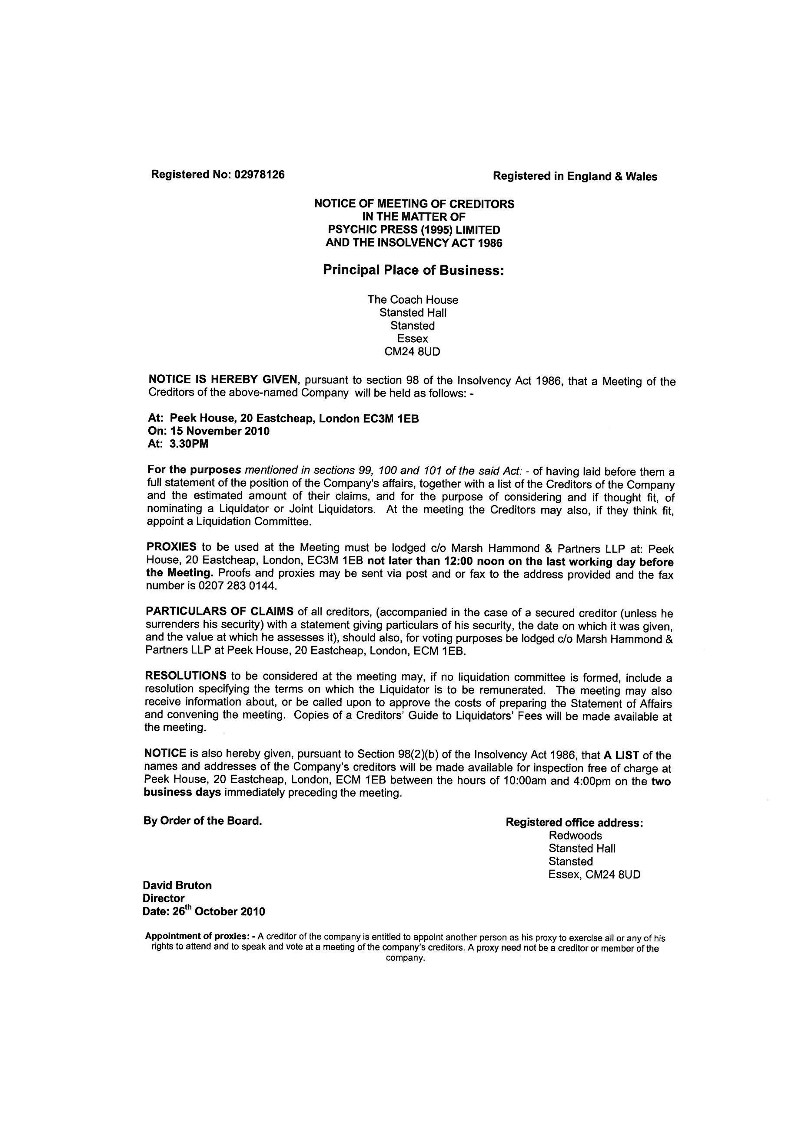 Psychic Press to go into creditors voluntary liquidation - Page 2 Notice10