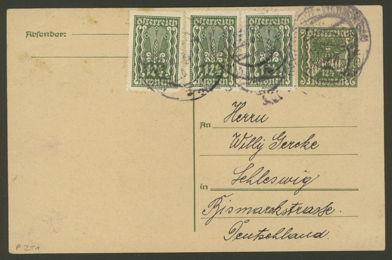 Postkartenserie "Quadratischer Wertstempel - Wertziffer im Dreieck" 1922-24 P_251_11