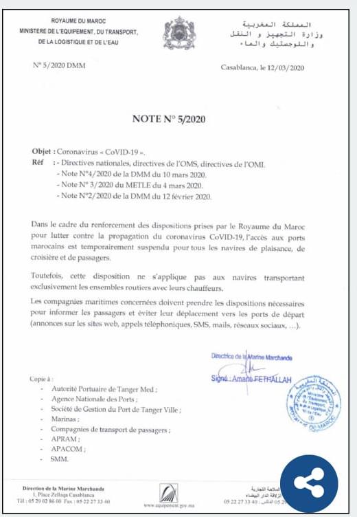 CORONAVIRUS liaisons maritimes vers le Maroc stoppées 89514910