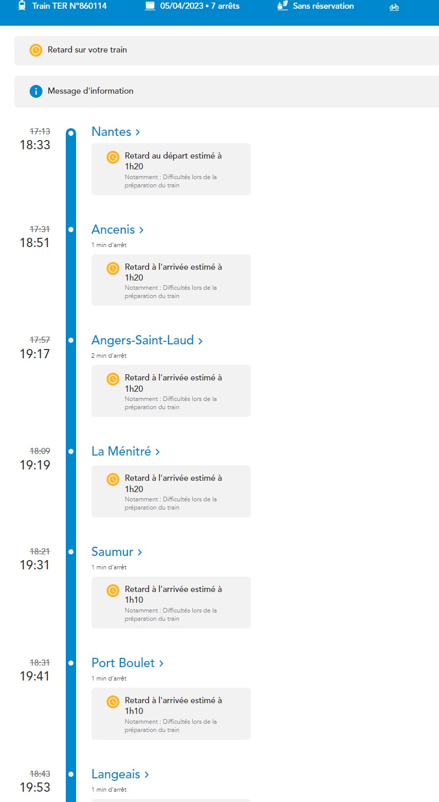 Perturbations mercredi 5 avril 2023 Nantes Angers Tours Capt1178