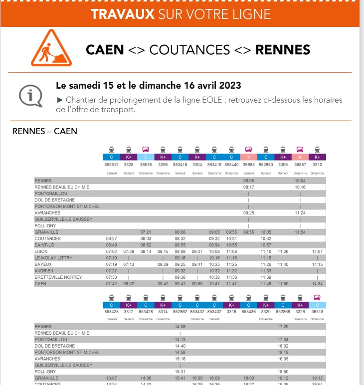 Travaux samedi 15 et dimanche 16 avril 2023 ligne Rennes Granville Caen Capt1276