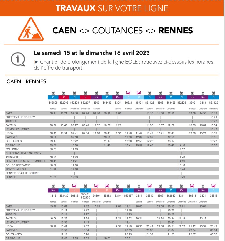 Travaux samedi 15 et dimanche 16 avril 2023 ligne Rennes Granville Caen Capt1277