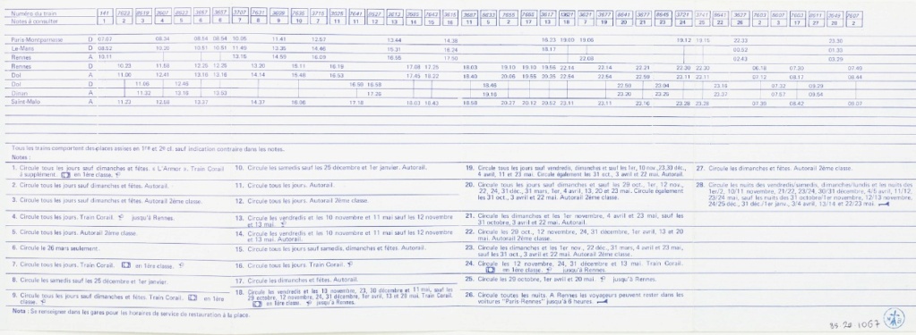 Horaires Rennes St Malo Chaix ETAT 1914  1920 1936  SNCF 1938 1956 1970 hiver 1971 été 1972 hiver 1974 été 1980 Captu215