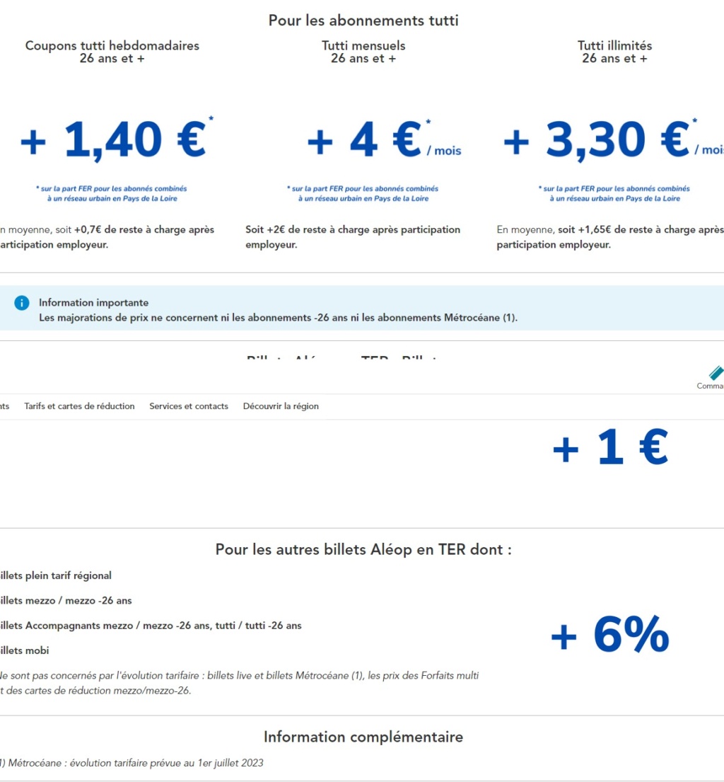 Pays de la Loire augmentation tarifaire + 6% au 1er février 2023 Captu291