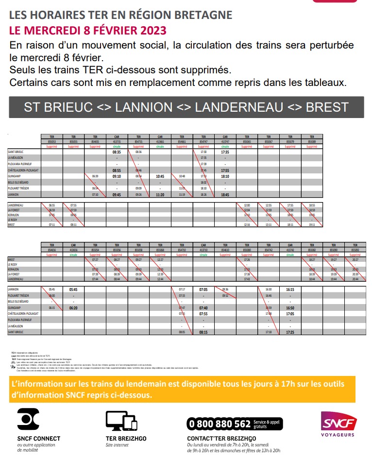 Lannion Plouaret modifications mercredi 8 février 2023 Captu312