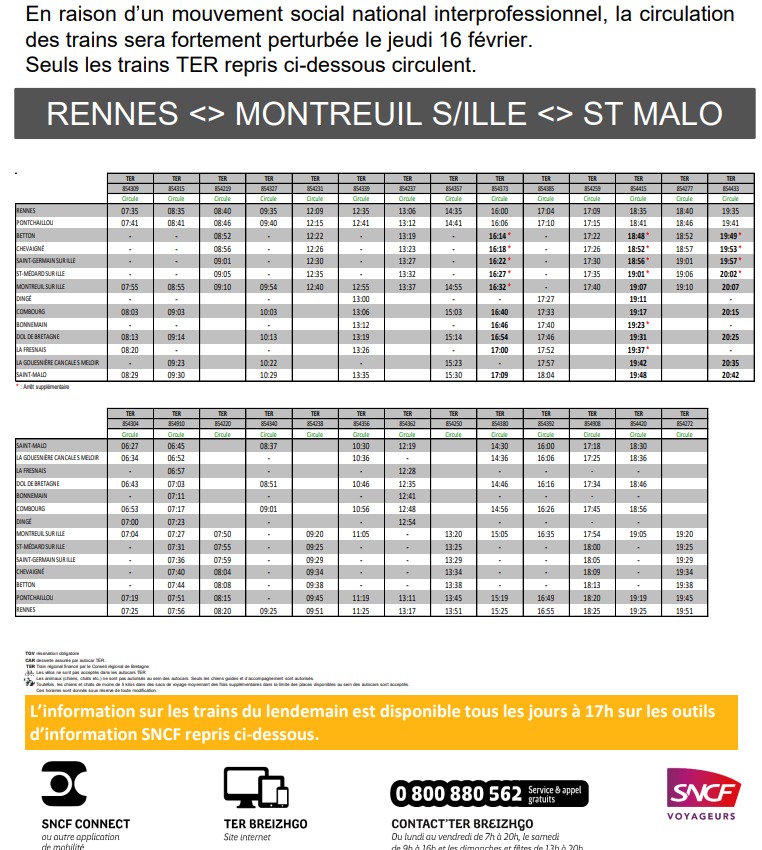 Rennes St Malo circulations TER jeudi 16 février 2023 Captu348