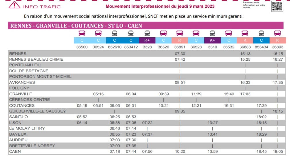 Perturbations ligne Rennes Granville Caen jeudi 9 mars 2023 Captu473