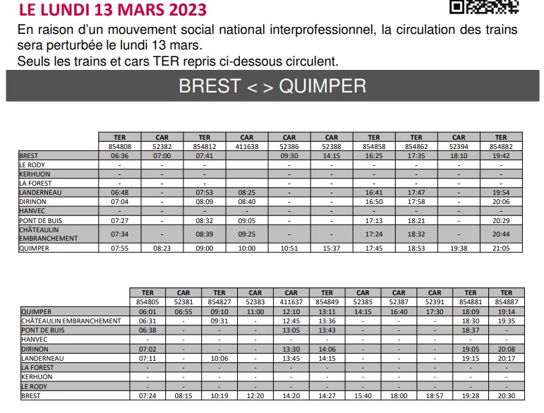 TER Bretagne prévisions pour lundi 13 mars 2023 Captu561