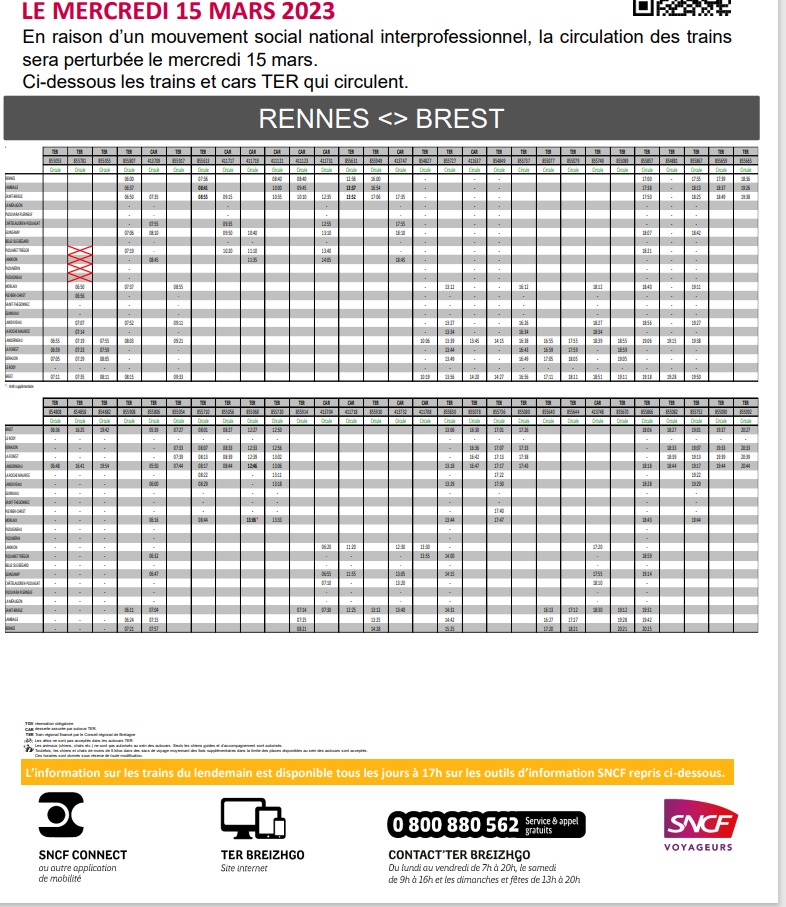 TER Bretagne prévisions pour mercredi 15 mars 2023 Captu634