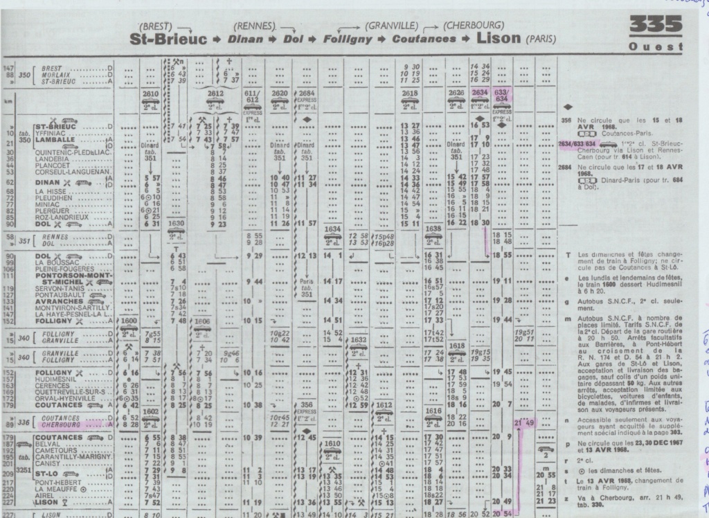 Lamballe Dinan Dol Lison Chaix ETAT mai 1914 SNCF 1956 1970 1971 1972 1974 été 1980 été 1995 sept 2009 Chaix100