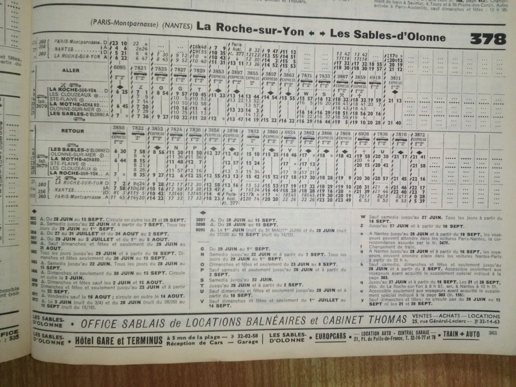 Chaix horaires Thouars La Roche Sur Yon Les Sables d'Olonne 1938 1956 1970 1971 1972 1974 1980 1998 Chaix110