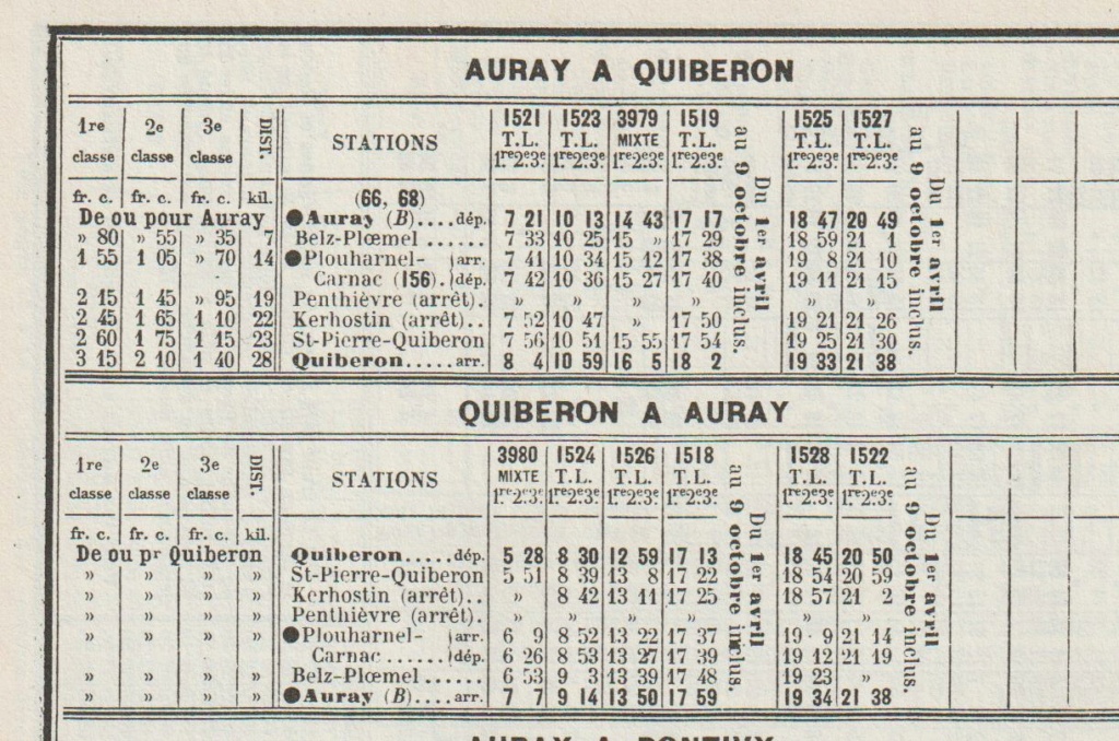 Chaix P.O mai 1914 horaires Auray Quiberon Image134