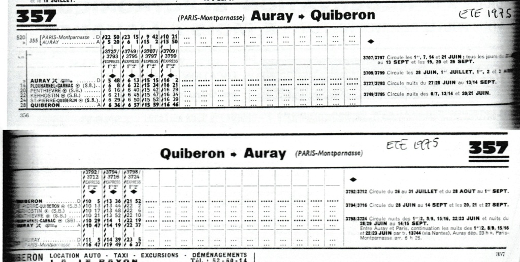 Horaires Chaix hiver 1936 Janv 1938 Auray Quiberon été 1952 été 1956 été 1970 hiver 1971 été 1972 hiver 1974 été 1980 1995 Image398