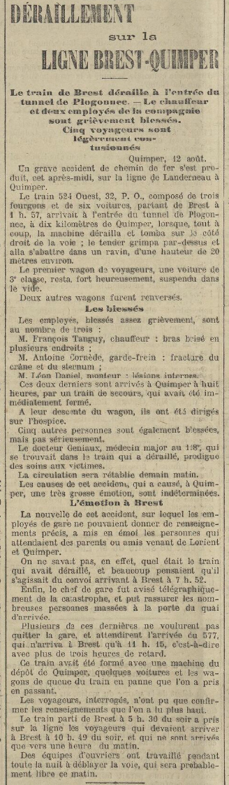 ligne Landerneau Quimper : août 1907 déraillement train à Quemeneven Quzomz11