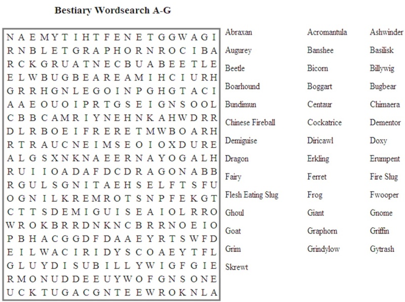 Bestiary A-G Word Search Bestia10