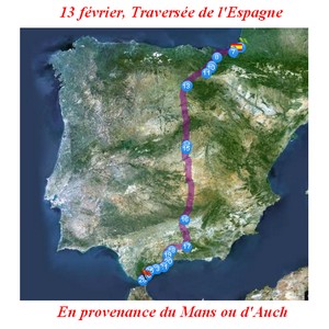13 fvrier : France / Algciras. Traverse de l'Espagne Plus de 1200 kilometres Carte110