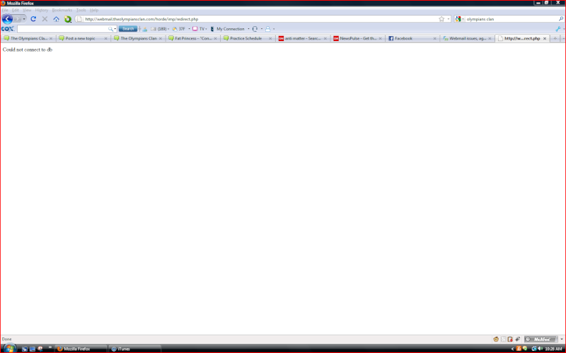 Webmail issues, again....(Can not connect to database) Hordee10
