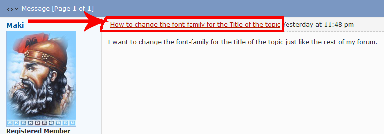How to change the font-family for the Title of the topic This21
