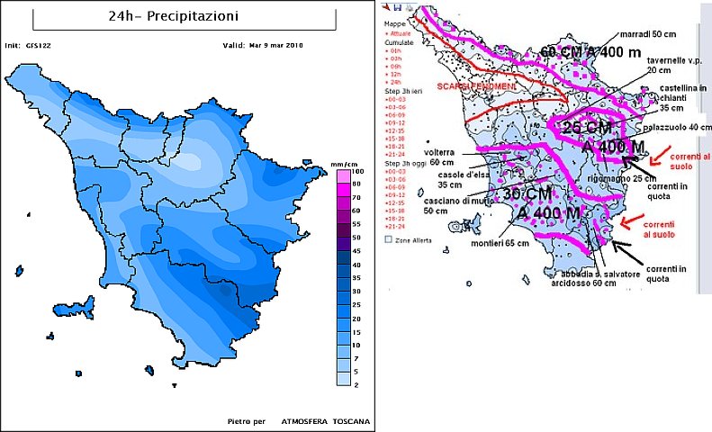 2010 - Proiezioni precipitazioni il 10 marzo 2010 Confro10