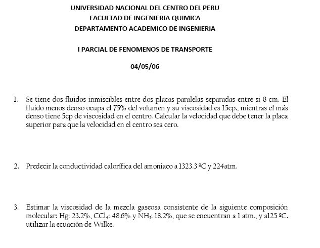 I PARCIAL DE FENOMENOS DE TRANSPORTE 04/05/06 Parcia22