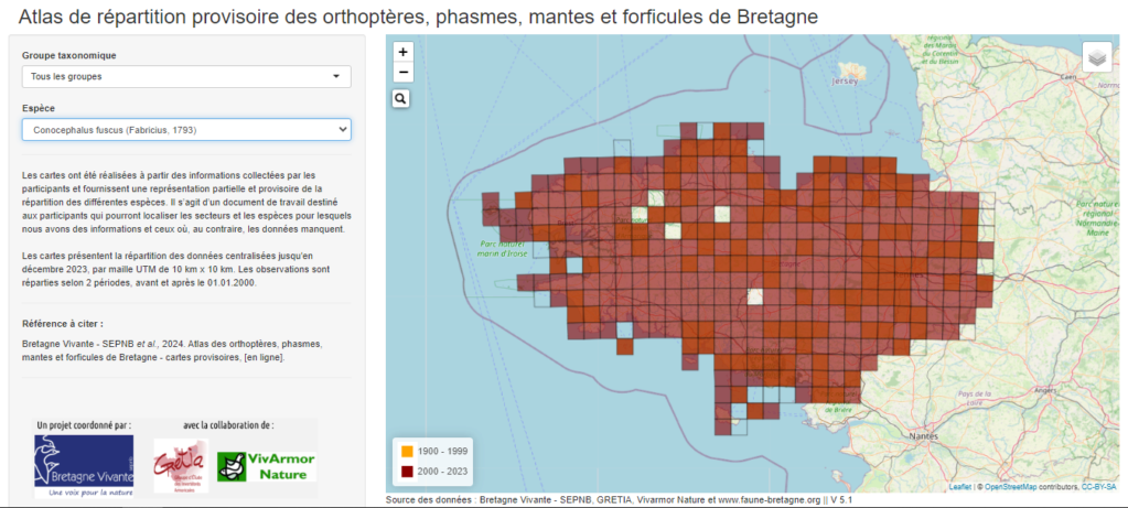 Nouvelles cartes de répartition des orthoptères de Bretagne 2024 Cartoc10