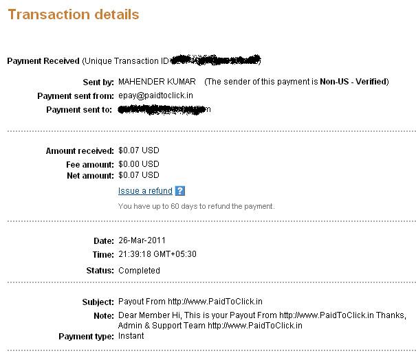 my 1st paidtoclick payment 2011-012