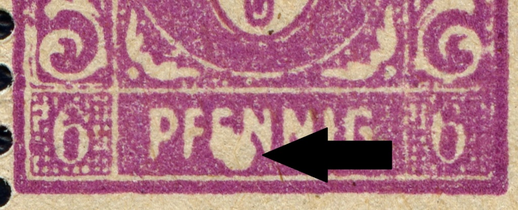 OPD Schwerin - 1. Freimarkenausgabe - Feldmerkmale der Wertstufe zu 6 Pfennig Mi_nr_16