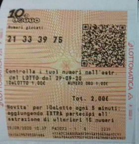 Lotto - Stefanlotto - 10&lotto dal  24 settembre-  chiusa con vincita 12034810