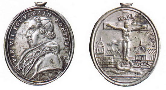 Medallas de Pio VII , León XII y Pio VIII / Crucifijo con ciudad al fondo. XIX (I mitad) Bertuz10