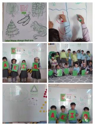 Recognizing and Writing Letter Uu,Recognizing Colour Green and a Triangle Shape and Revising A E I and O Img_ee19