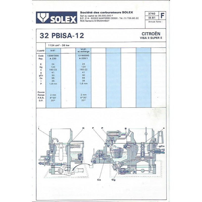 carburateur solex pbisa 11 Fiche-12