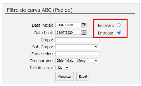 Atualização ATENDESMART - 02/07/2020 - 14º Item – Nova opção para o filtro “Relatório:” no relatório de Curva ABC 14_ite10