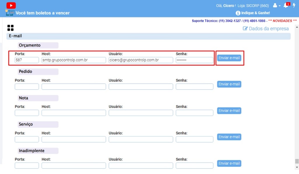 ATENDE SMART - Atualização 21/08/2023 - 8º Item - Campos para parametrização da conta de e-mail do cliente Imagem68