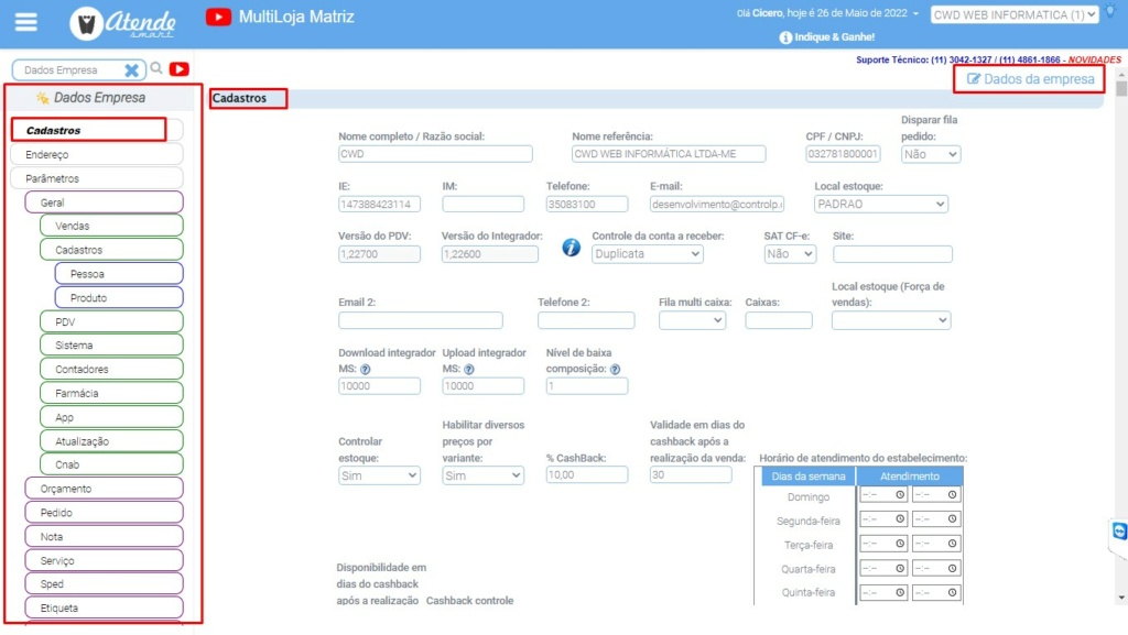 ATENDE SMART - Atualização PREVISTA para Maio/2022 - 39º Item - Reformulação do Dados da Empresa em single page Scree374