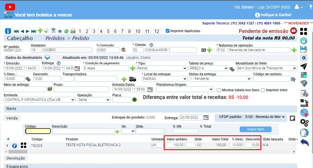 ATENDE SMART - Atualização 15/09/2022 - 4º Item - Implementado parâmetro para imprimir no layout PEDIDO 4 o valor já descontado Scree390