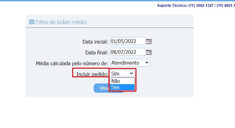 ATENDE SMART - Atualização 15/09/2022 - 8º Item - Implementado novo filtro para incluir PEDIDOS/NOTAS no relatório de TICKET MÉDIO Scree399